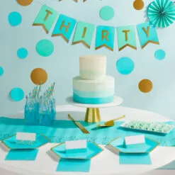 Hallmark Color Pop 60-Piece Tableware Premium Party Kit, Aqua Hexagon -Hallmark Store Aqua Hexagon Shape Plates Party in a Box Supplies 5CLP1011 03