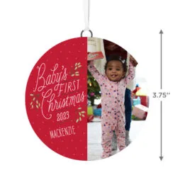 Hallmark Baby's First Christmas Personalized Text And Vertical Photo Ceramic Ornament 5 Hallmark Baby's First Christmas Personalized Text And Vertical Photo Ceramic Ornament -Hallmark Store Babys First Personalized Round Christmas Ornament 1999QHE1711B23 03