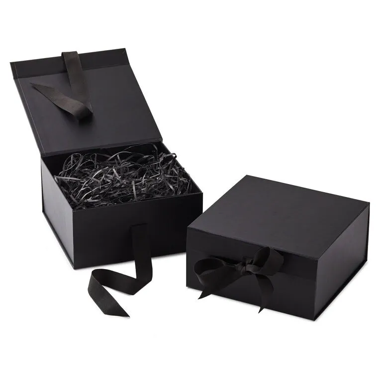 Hallmark 8" Square Black Gift Boxes With Paper Shred, 2-Pack 1 Hallmark 8" Square Black Gift Boxes With Paper Shred, 2-Pack