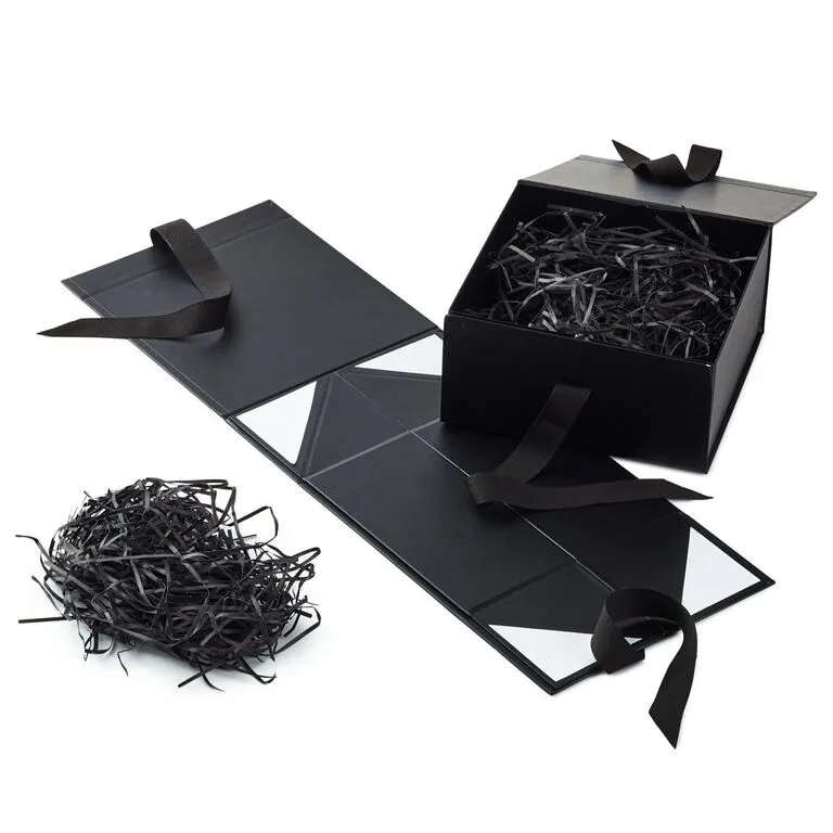 Hallmark 8" Square Black Gift Boxes With Paper Shred, 2-Pack 3 Hallmark 8" Square Black Gift Boxes With Paper Shred, 2-Pack - Image 3