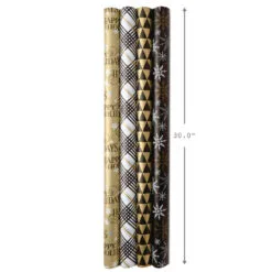 Hallmark Black And Gold 4-Pack Reversible Holiday Wrapping Paper Assortment, 150 Sq. Ft. -Hallmark Store Black and Gold Reversible Wrapping Paper Assortment 5JXW1737 07