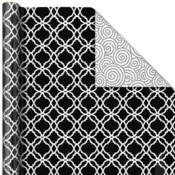 Hallmark Black And White Prints 3-Pack Reversible Wrapping Paper, 75 Sq. Ft. Total -Hallmark Store Black and White Prints 3Pack Reversible Gift Wrap 5EWR6401 06