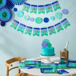 Hallmark Color Pop 96-Piece Tableware Basics Party Kit, Cool Ombré Stripe -Hallmark Store Blue Green Stripe Party in a Box Party Supplies 5CLP1009 03