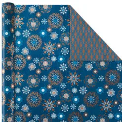 Hallmark Elegant Blues 4-Pack Blue And Gold Reversible Wrapping Paper, 150 Sq. Ft. -Hallmark Store Blue and Gold Holiday Reversible Wrapping Paper 5JXW1739 06