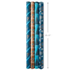 Hallmark Elegant Blues 4-Pack Blue And Gold Reversible Wrapping Paper, 150 Sq. Ft. -Hallmark Store Blue and Gold Holiday Reversible Wrapping Paper 5JXW1739 07