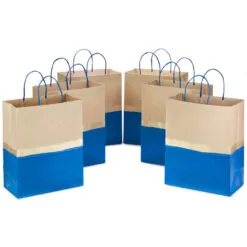 Hallmark 13" Blue And Kraft Paper 6-Pack Gift Bag