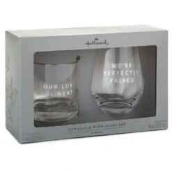 Hallmark Lowball And Stemless Wine Glass, Set Of 2 3 Hallmark Lowball And Stemless Wine Glass, Set Of 2 -Hallmark Store Couples Lowball and Stemless Wine Glass 1ERL1189 02