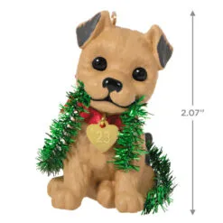 Hallmark Puppy Love Terrier 2023 Ornament -Hallmark Store Dog With Tinsel Keepsake Ornament 1599QXR8177 03