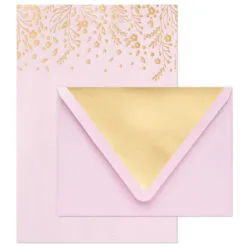 Hallmark Gold Floral On Pink Stationery Set, Box Of 20 -Hallmark Store Gold Floral on Pink Stationery Set 1499STN1139 03