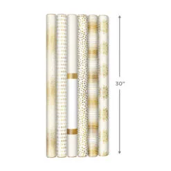 Hallmark Gold And White 6-Pack Holiday Wrapping Paper Assortment, 180 Sq. Ft. -Hallmark Store Gold and White Christmas Wrapping Paper Assortment 5JXW1086 10