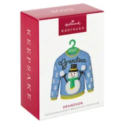 Hallmark Grandson Christmas Sweater 2023 Ornament -Hallmark Store Grandson Snowman Sweater 2023 Keepsake Ornament 1399QGO2557 04