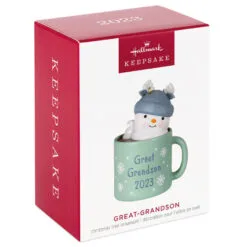 Hallmark Great-Grandson Hot Cocoa Mug 2023 Ornament -Hallmark Store GreatGrandson Snowman in Mug Keepsake Ornament 1399QGO2567 04