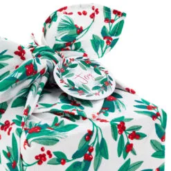 Hallmark 26" Greenery And Berries Christmas Fabric Gift Wrap With Twine And Tag -Hallmark Store Greenery and Berries Christmas Fabric Gift Wrap With Tag 5XW2087 06