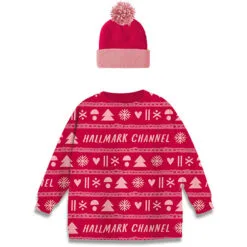 Hallmark Channel Knit Pattern Wine Sleeve And Hat, Set Of 2