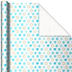 Hallmark Blue Hanukkah Designs 3-Pack Wrapping Paper Assortment, 120 Sq. Ft. -Hallmark Store Hanukkah Designs Wrapping Paper Assortment 5JXW1257 03
