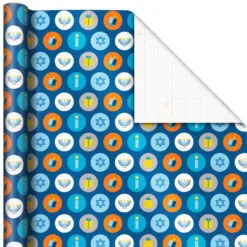 Hallmark Blue Hanukkah Designs 3-Pack Wrapping Paper Assortment, 120 Sq. Ft. -Hallmark Store Hanukkah Designs Wrapping Paper Assortment 5JXW1257 04