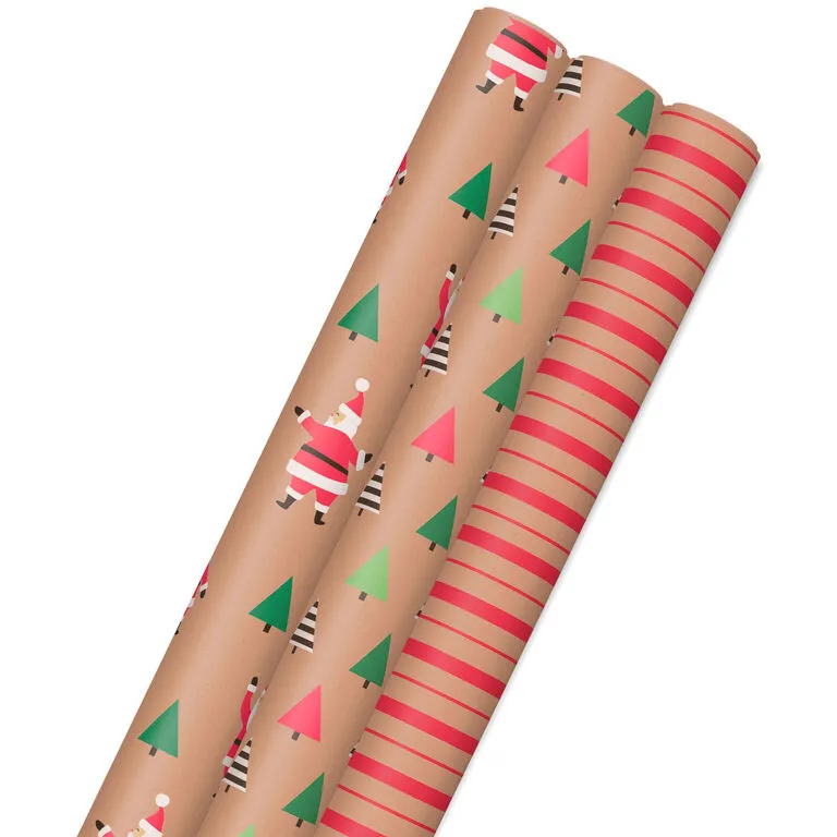 Hallmark Merry Kraft Prints 3-Pack Christmas Wrapping Paper, 90 Sq. Ft. 1 Hallmark Merry Kraft Prints 3-Pack Christmas Wrapping Paper, 90 Sq. Ft.