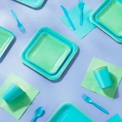 Hallmark Color Pop 96-Piece Tableware Basics Party Kit, Sea Green And Aqua -Hallmark Store Mint Green and Aqua Party in a Box Party Supplies 5CLP1005 03