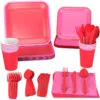 Hallmark Color Pop 96-Piece Tableware Basics Party Kit, Red And Pink