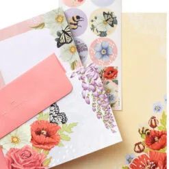 Hallmark Pink Floral Stationery Set And Desk Organizer Box -Hallmark Store Pink Floral Stationery Set and Note Cards in Box 5STZ1186 04