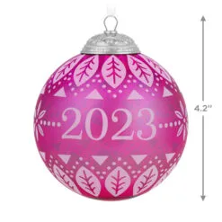 Hallmark Christmas Commemorative 2023 Glass Ball Ornament -Hallmark Store Pink Glass Ball 2023 Keepsake Ornament 2299QXR8127 03