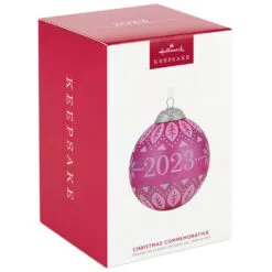 Hallmark Christmas Commemorative 2023 Glass Ball Ornament -Hallmark Store Pink Glass Ball 2023 Keepsake Ornament 2299QXR8127 04