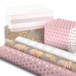 Hallmark Store -Hallmark Store Pink and Gray 2 Standard 1 Foil 3Pack Gift Wrap 5EWR6421 02