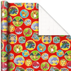 Hallmark Assorted Pokémon Wrapping Paper 3-Pack, 60 Sq. Ft. -Hallmark Store Pokmon Wrapping Paper for Kids Birthdays 5EWR2645 06