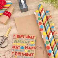 Hallmark Primary Birthday 3-Pack Kraft Wrapping Paper, 105 Sq. Ft. Total -Hallmark Store Primary Birthday 3Pack Kraft Wrapping Paper 5EWR6409 02