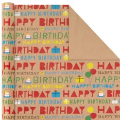Hallmark Primary Birthday 3-Pack Kraft Wrapping Paper, 105 Sq. Ft. Total -Hallmark Store Primary Birthday 3Pack Kraft Wrapping Paper 5EWR6409 06