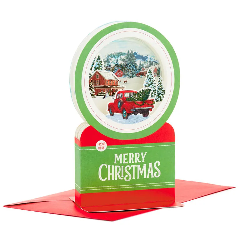 Hallmark Red Truck Snow Globe Musical 3D Pop-Up Christmas Card With Motion 1 Hallmark Red Truck Snow Globe Musical 3D Pop-Up Christmas Card With Motion