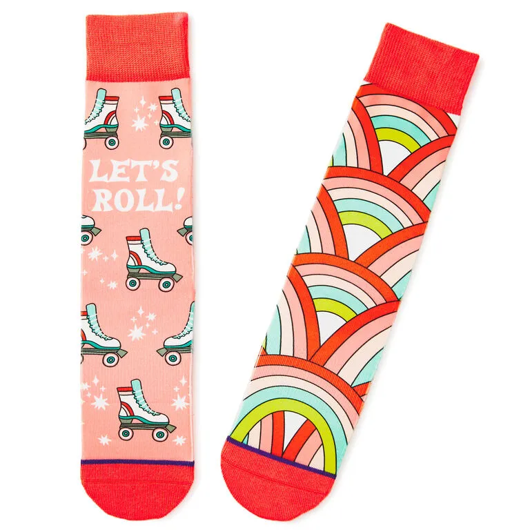 Hallmark Let's Roll Roller Skates Funny Crew Socks 1 Hallmark Let's Roll Roller Skates Funny Crew Socks