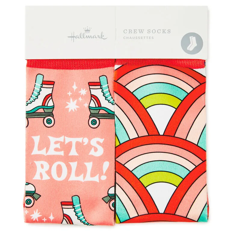 Hallmark Let's Roll Roller Skates Funny Crew Socks 2 Hallmark Let's Roll Roller Skates Funny Crew Socks - Image 2