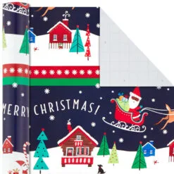 Hallmark Santa Fun 3-Pack Christmas Wrapping Paper Assortment, 120 Sq. Ft. -Hallmark Store Santa Fun Hallmark Mahogany Christmas Wrapping Paper 5JXW1037 05