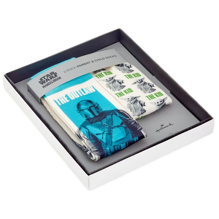 Hallmark Star Wars: The Mandalorian™ And Grogu™ Adult And Child Novelty Crew Socks, Set Of 2 2 Hallmark Star Wars: The Mandalorian™ And Grogu™ Adult And Child Novelty Crew Socks, Set Of 2 - Image 2