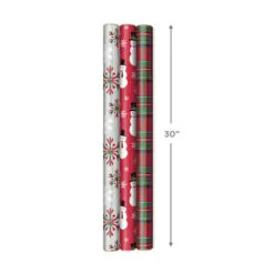 Hallmark Snow Merry 3-Pack Foil Christmas Wrapping Paper Assortment, 60 Sq. Ft. 10 Hallmark Snow Merry 3-Pack Foil Christmas Wrapping Paper Assortment, 60 Sq. Ft. -Hallmark Store Snowmen and Plaid Foil Christmas Wrapping Paper 5JXW1061 04