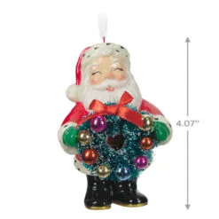 Hallmark Jolly Santa Porcelain Special Edition Ornament -Hallmark Store Vintage Jolly Santa With Wreath Keepsake Ornament 2499QXT4113 03