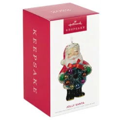 Hallmark Jolly Santa Porcelain Special Edition Ornament -Hallmark Store Vintage Jolly Santa With Wreath Keepsake Ornament 2499QXT4113 04
