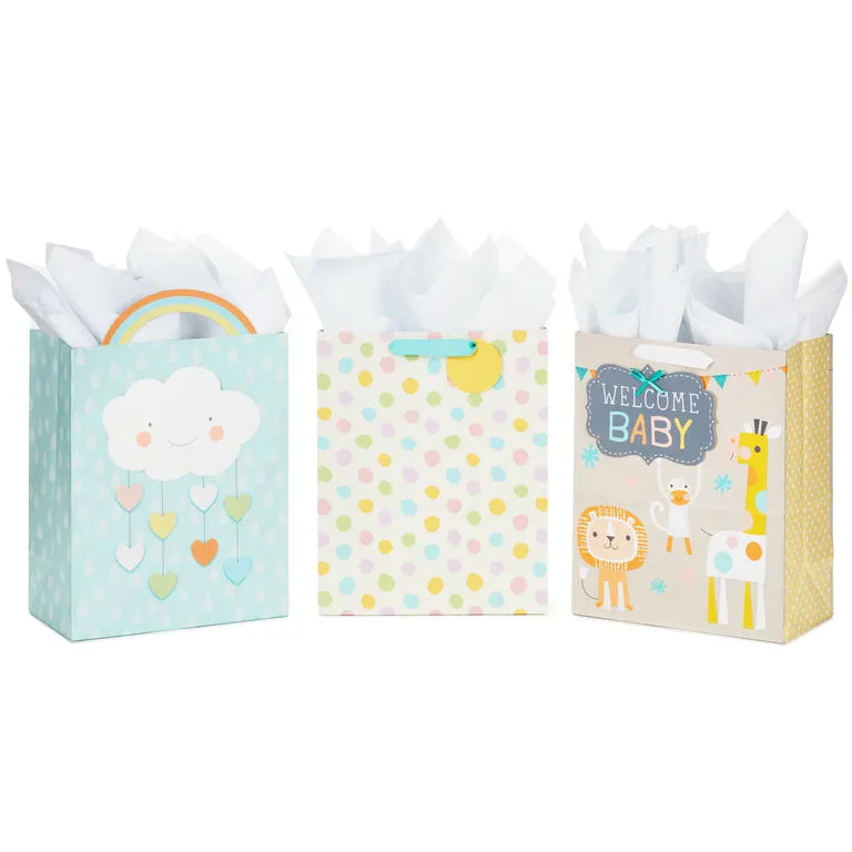 Hallmark 13" Welcome Baby 3-Pack Assorted Gift Bags With Tissue 1 Hallmark 13" Welcome Baby 3-Pack Assorted Gift Bags With Tissue