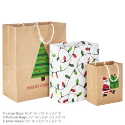 Hallmark Merry Mix 8-Pack Christmas Gift Bags, Assorted Sizes And Designs 8 Hallmark Merry Mix 8-Pack Christmas Gift Bags, Assorted Sizes And Designs -Hallmark Store White and Kraft Paper Assortment Christmas Gift Bags 5XGB1410 03
