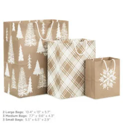 Hallmark Christmas Kraft 8-Pack Holiday Gift Bags, Assorted Sizes And Designs 8 Hallmark Christmas Kraft 8-Pack Holiday Gift Bags, Assorted Sizes And Designs -Hallmark Store White on Kraft Paper Assortment Christmas Gift Bags 5XGB1417 03