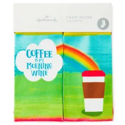 Hallmark Coffee Is My Morning Wine Funny Crew Socks 3 Hallmark Coffee Is My Morning Wine Funny Crew Socks -Hallmark Store Wine Rainbow and Coffee Cup Funny Novelty Crew Socks 1SOX2065 02