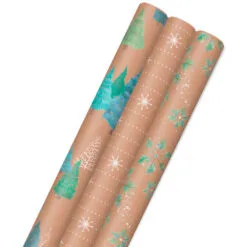Hallmark Winter Nature Kraft Prints 3-Pack Christmas Wrapping Paper, 90 Sq. Ft.